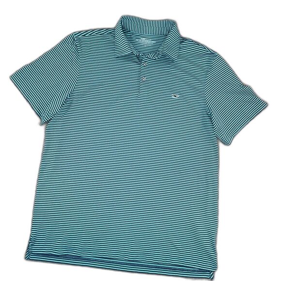 Vineyard Vines Other - Vineyard Vines Large Golf Polo Sankaty Stripe Navy Teal Performance Stretch